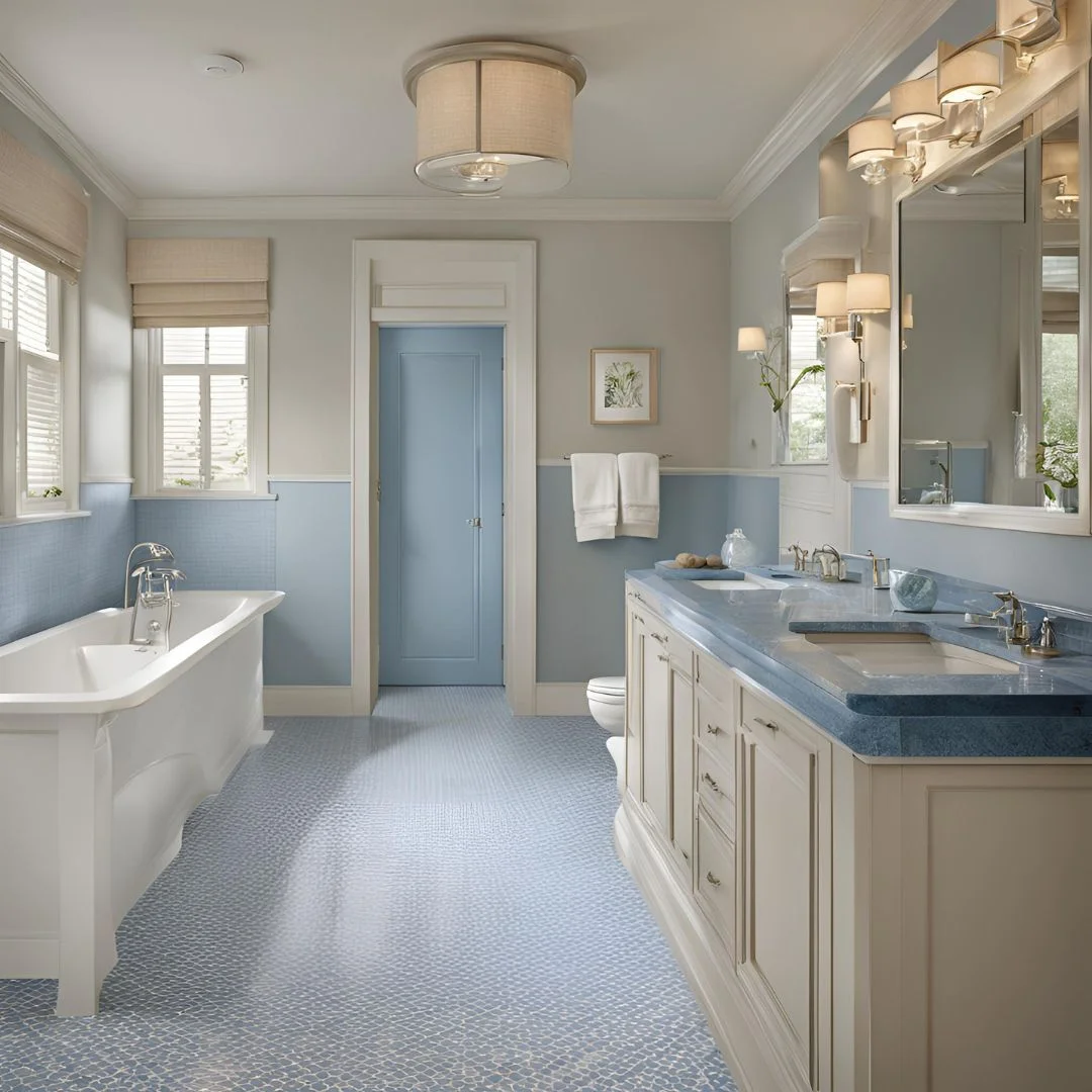 Beige and Blue Bathroom