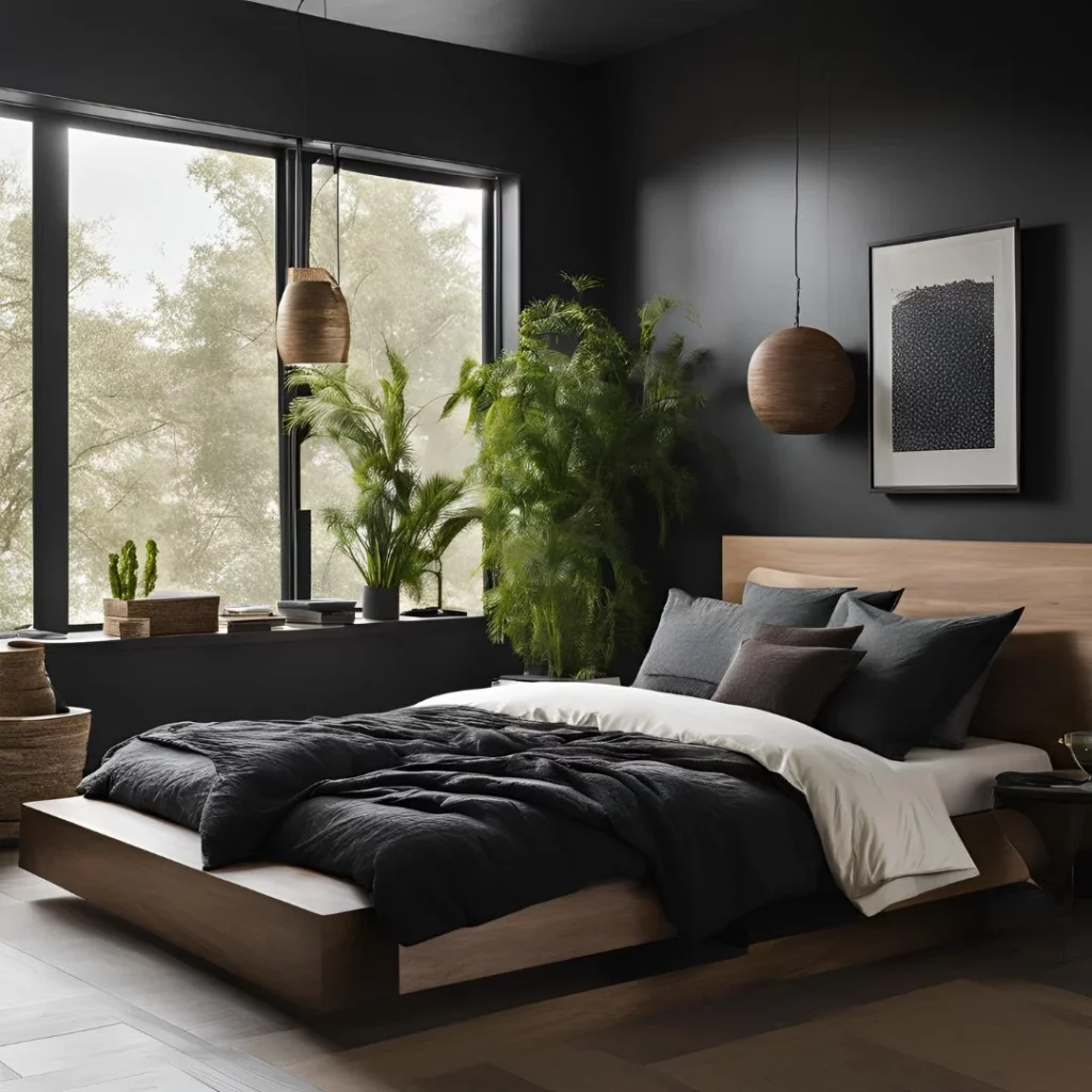 modern organic bedroom dark bedding