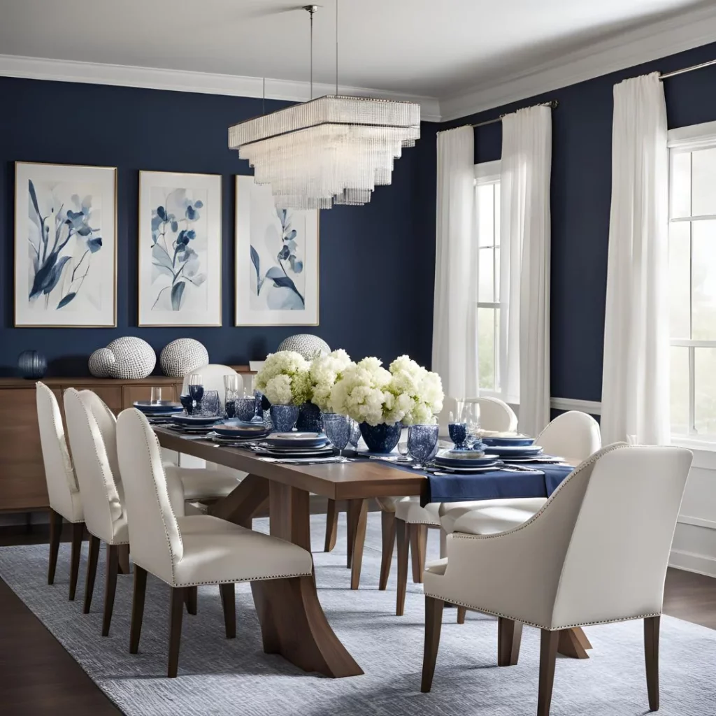 navy blue and white dining room ideas
